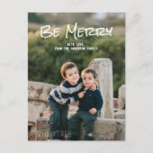 White Simple Script Be Merry Photo Briefkaart (Voorkant)