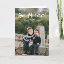 White Simple Script Be Merry Photo Card Feestdagen Kaart