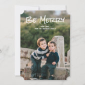 White Simple Script Be Merry Photo Flat Kaart (Voorkant)