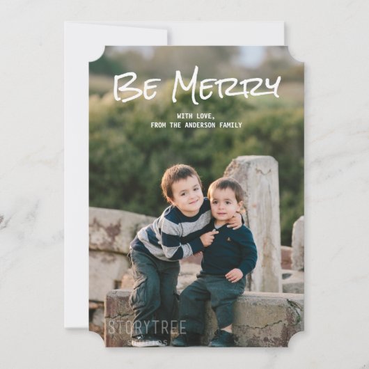 White Simple Script Be Merry Photo Flat Kaart (Voorkant)