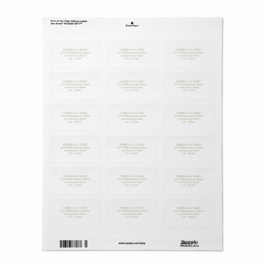 White | Simple Wedding Address Etiket (Full Sheet)