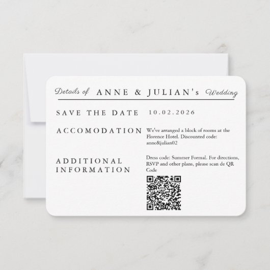White Simple Wedding Invitation Details Card RSVP Kaartje (Voorkant)