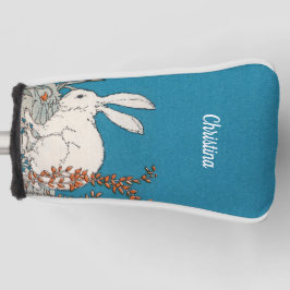  White Sitting Rabbit Illustration Flowers Golfheadcover