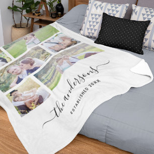 White Six Collage Family Name Calligraphy Fleece Deken