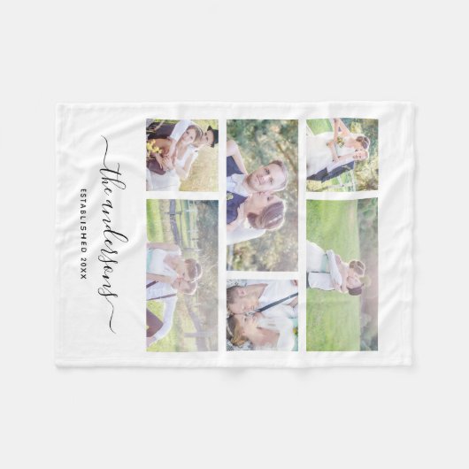 White Six Collage Family Name Calligraphy Fleece Deken (Voorkant (Horizontaal))