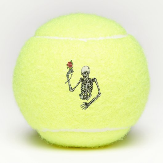 White Skeleton Holding Red Rose on Stem Leaves Tennisballen (Voorkant)
