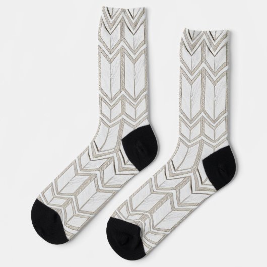 White Sketch Chevron Patern Sokken (Links)