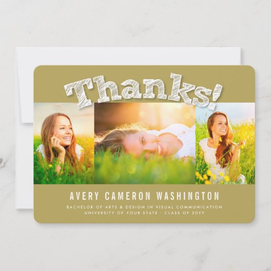 White Sketting Bedankt 3 Foto modern Afstuderen Aankondiging (Voorkant)