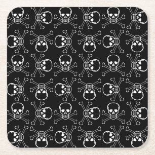White Skull and Crossbones graphic Pattern Kartonnen Onderzetters