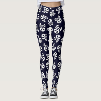 White Skull and Crossbones Pattern Leggings