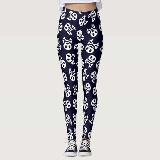 White Skull and Crossbones Pattern Leggings (Voorkant)