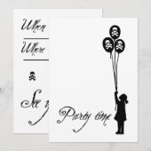 White - Skull & Crossbones Party Time Balballonmei Kaart (Voorkant / Achterkant)
