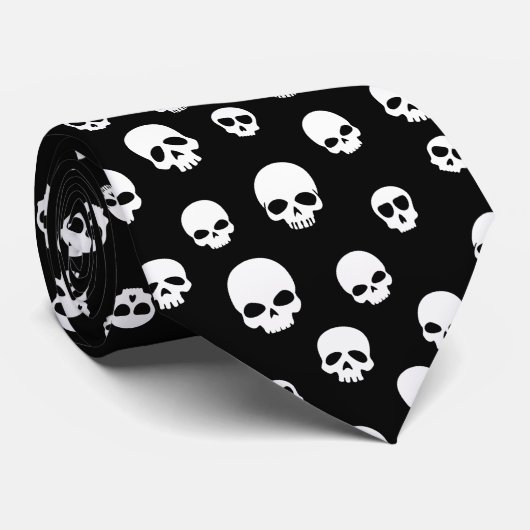 White Skull Gothic Pattern Stropdas (Opgerold)
