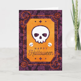White Skull Happy Halloween Kaart
