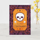 White Skull Happy Halloween Kaart (Gele Bloem)