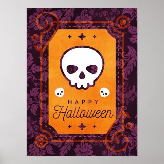 White Skull Happy Halloween Poster (Voorkant)