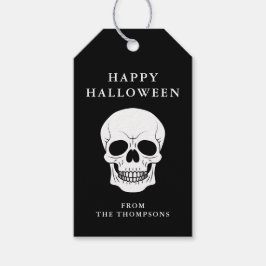 White Skull Head op Black Happy Halloween Cadeaulabel