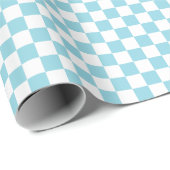 White & Sky Blue Checkerboard Wrapping Paper Roll Cadeaupapier (Rol Hoek)
