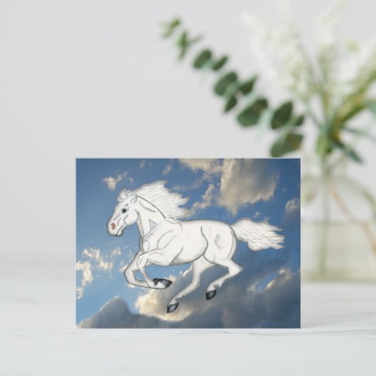 White Sky Horse Briefkaart (Staand voorkant)