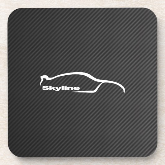 White Skyline GT-R Silhouette met Faux Carbon Bier Onderzetter (Voorkant)