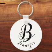 White Sleutelhanger Simple Plain Black Initiaal Sc (Voorkant)