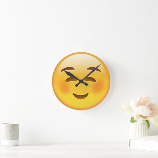 White Smilling Face Emoji Ronde Klok (Huis)