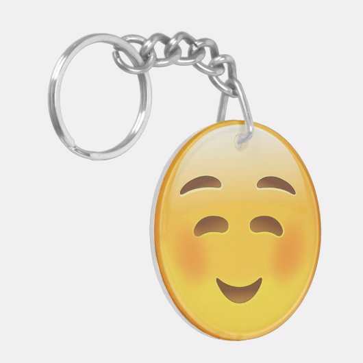 White Smilling Face Emoji Sleutelhanger (Voorkant Links)