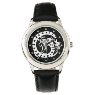 WHITE SNAKE DRAGON Black, Roze stenen Horloge