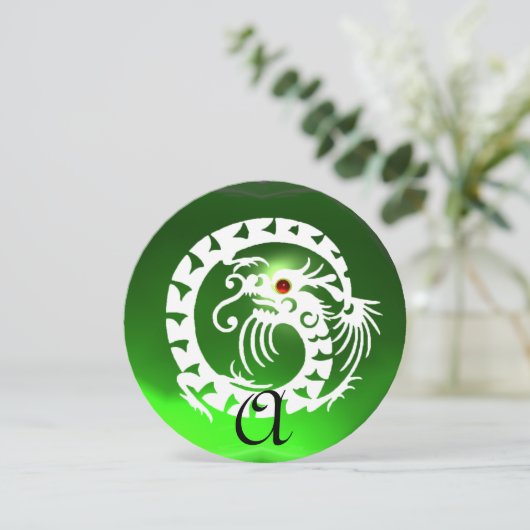 WHITE SNAKE DRAGON GREEN EMERALD GEM MONOGRAM KAART (Staand voorkant)