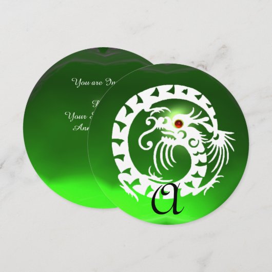 WHITE SNAKE DRAGON GREEN EMERALD GEM MONOGRAM KAART (Voorkant / Achterkant)