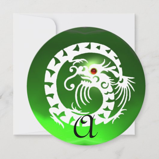 WHITE SNAKE DRAGON GREEN EMERALD GEM MONOGRAM KAART (Voorkant)