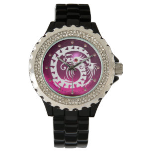WHITE SNAKE DRAGON Pink Paars Amethyst Gem Stones Horloge