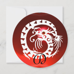 WHITE SNAKE DRAGON RED RUBY GEM STONE MONOGRAM KAART