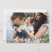 White Snow Christmas Cheer Rustic Script Foto Feestdagenkaart (Voorkant)