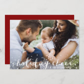 White Snow Christmas Cheer Rustic Script Foto Feestdagenkaart (Voorkant / Achterkant)