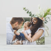 White Snow Christmas Cheer Rustic Script Foto Feestdagenkaart (Staand voorkant)