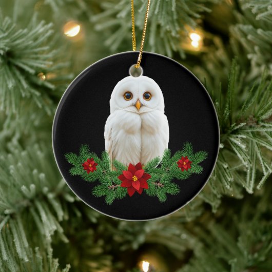 White Snow Christmas Owl Keramisch Ornament (Boom)