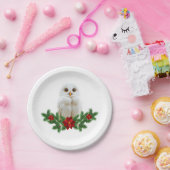 White Snow Christmas Owl Papieren Bordje (Feest)