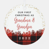 White Snow First Kerstroodfoto Metalen Ornament (Achterkant)