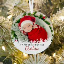 White Snow First Kerstroodfoto Metalen Ornament