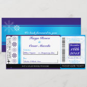 White Snow Flakes Boarding Pass Uitnodiging voor b (Voorkant / Achterkant)