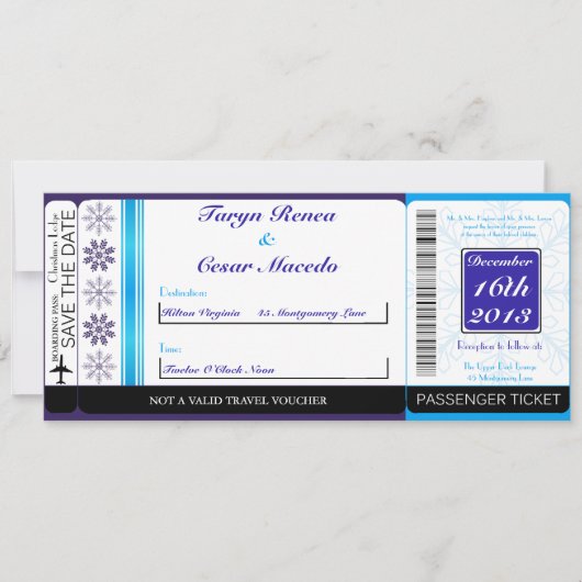 White Snow Flakes Boarding Pass Uitnodiging voor b (Voorkant)