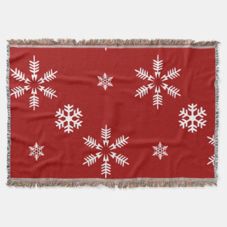 White Snow Flakes Red Background Pattern kerst Deken