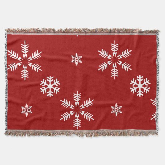 White Snow Flakes Red Background Pattern kerst Deken (Voorkant)