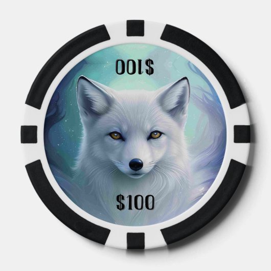 White Snow Fox on Icy Land Custom Dollar Amount Poker Chips (Voorkant)