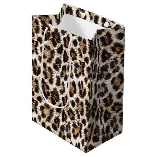 White Snow Leopard Print Safari Party ID1157 Medium Cadeauzakje (Voorkant Gekanteld)