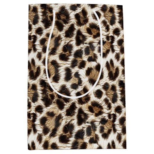 White Snow Leopard Print Safari Party ID1157 Medium Cadeauzakje (Voorkant)