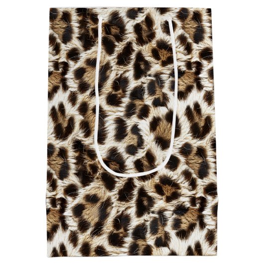 White Snow Leopard Print Safari Party ID1157 Medium Cadeauzakje (Achterkant)