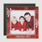 White Snow on Red Canvas Christmas Magnet (Voorkant / Achterkant)
