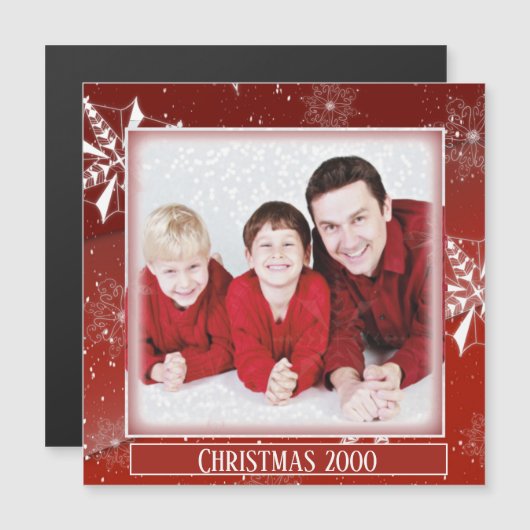 White Snow on Red Canvas Christmas Magnet (Voorkant / Achterkant)